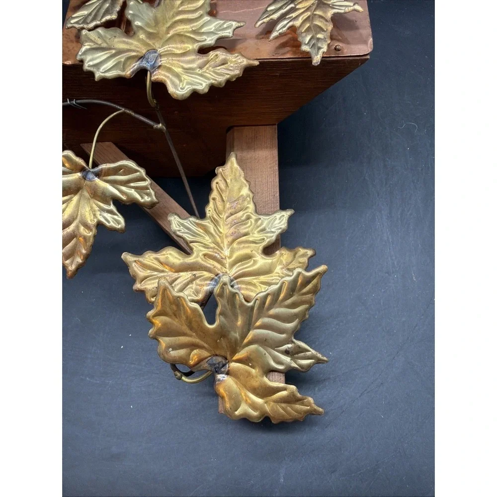 Vintage HOMCO Home Interiors Copper & Wood Mailbox Shelf With Brass Leaves
